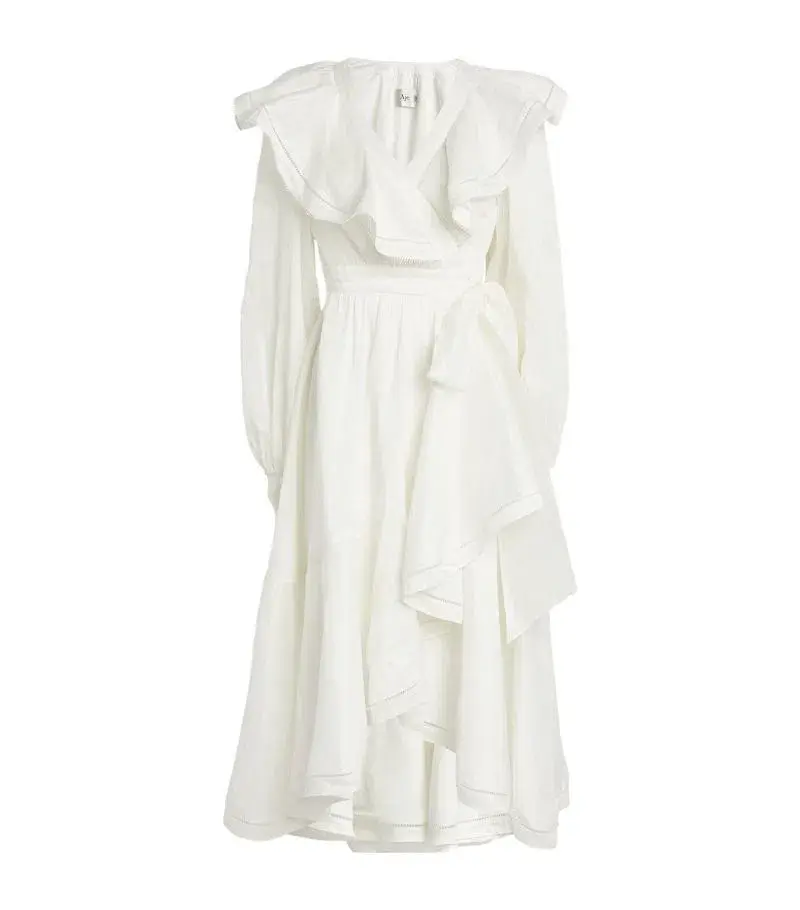 Aje Zoe Ruffle Wrap Midi Dress in Ivory Size 8 for rent on The Volte - main image