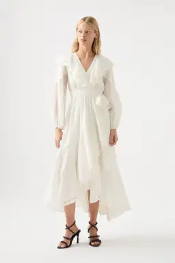 Aje Zoe Ruffle Wrap Midi Dress in Ivory Size 8 for rent on The Volte - image 1