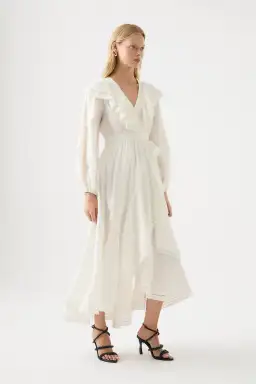 Aje Zoe Ruffle Wrap Midi Dress in Ivory Size 8 for rent on The Volte - image 2