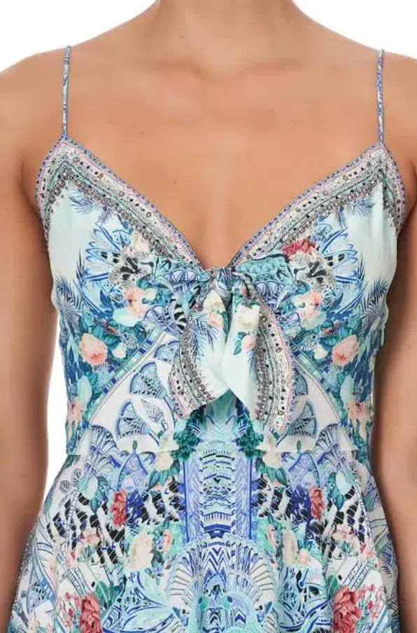 Camilla Short Dress With Tie Front Wings of Luxor Print Size M / AU 10 for rent on The Volte - main image