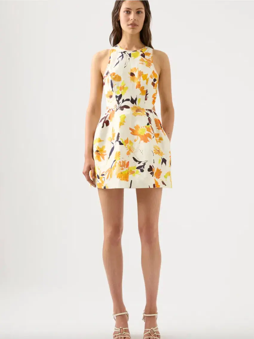 Aje Tulip Cut Out Mini Dress Pressed Sunflowers Size 8 for rent on The Volte - main image