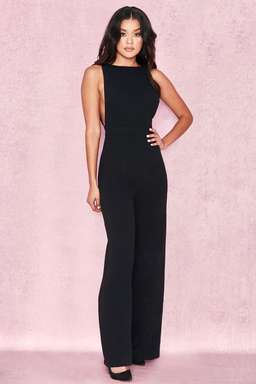 House of CB 'Sharnah' Black Bib Front Crepe Jumpsuit Black Size S / Au 10 for rent on The Volte - image 1