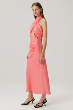 MISHA Linnea Satin Midi Dress Watermelon Pink Size 8/S for rent on The Volte - image 2