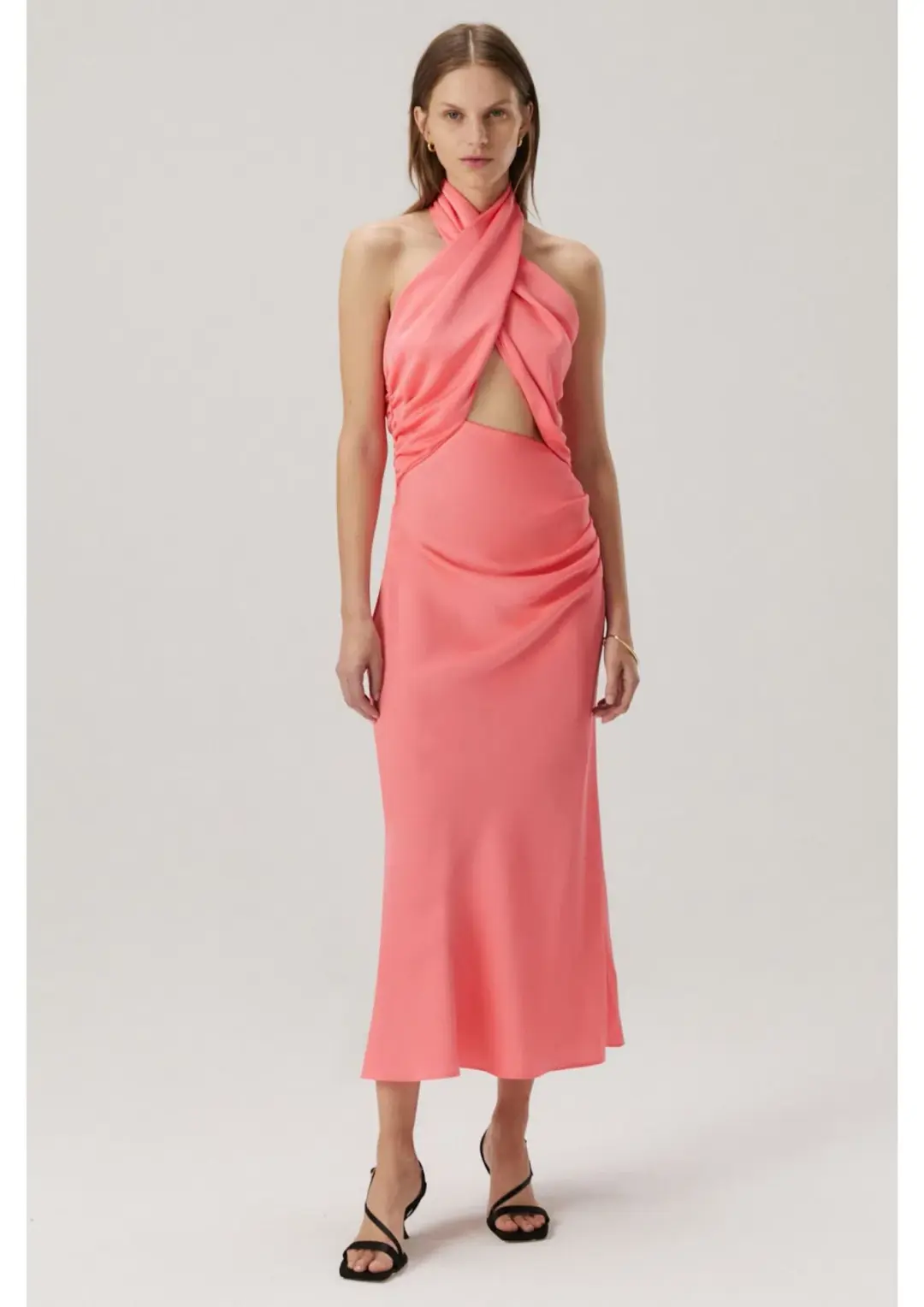 MISHA Linnea Satin Midi Dress Watermelon Pink Size 8/S for rent on The Volte - main image