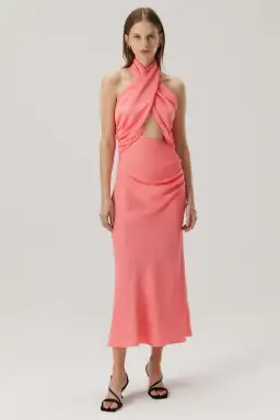 MISHA Linnea Satin Midi Dress Watermelon Pink Size 8/S for rent on The Volte - image 4