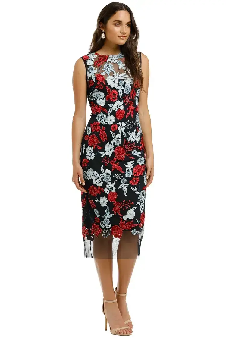 Moss and Spy Primrose Shift Dress in Navy and Red Size 10 for rent on The Volte - main image