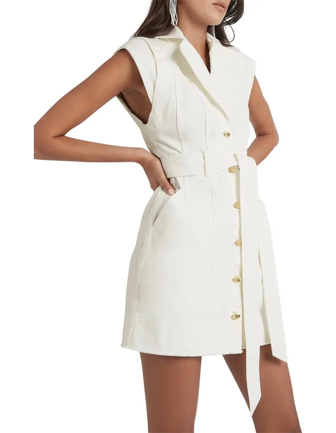 Aje Syros Denim Vest Dress White/Ecru Size 10 for rent on The Volte - main image