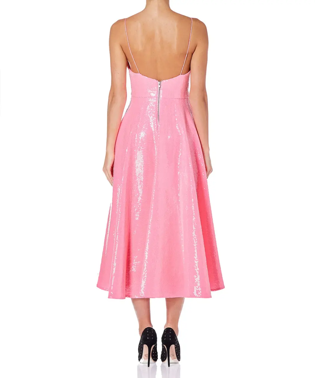 Alex Perry Paxton Ruffle Midi Dress Pink Sequin Size 8 for rent on The Volte - main image