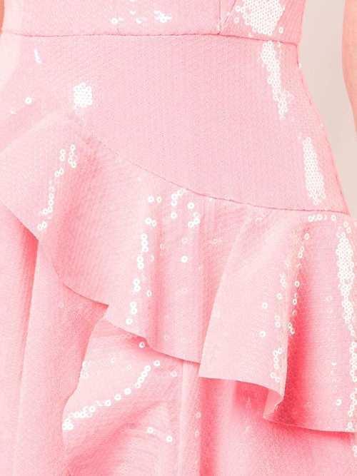 Alex Perry Paxton Ruffle Midi Dress Pink Sequin Size 8 for rent on The Volte - main image