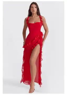House of CB Ariela Ruffle Maxi Dress Cherry Red Size S / AU 8