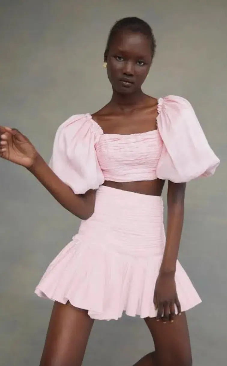 Aje Myriad Pink Tiered Mini Skirt for rent on The Volte - main image