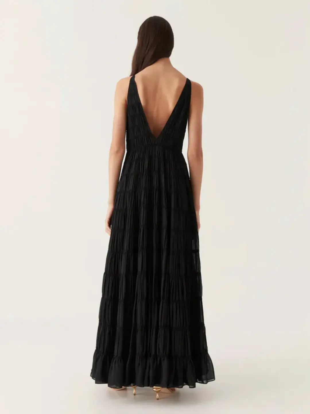 Aje Rosewood Ruched Maxi Dress Black Size 14 for rent on The Volte - main image