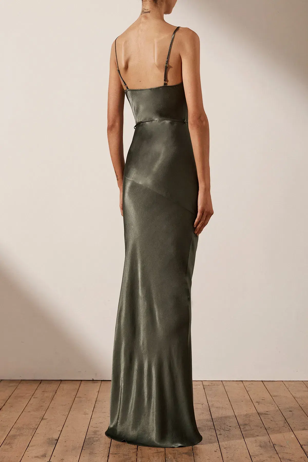 Shona Joy La Lune Bias Cowl Maxi Dress In Olive Size 8 - Image 4
