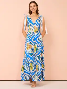 By Nicola Adoncia Tie Shoulder Maxi Dress Azure Floral Size 10 for rent on The Volte - image 1