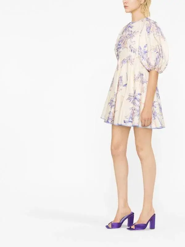 Zimmermann Puff-Sleeve Linen Mini Dress Size 8 - Image 3