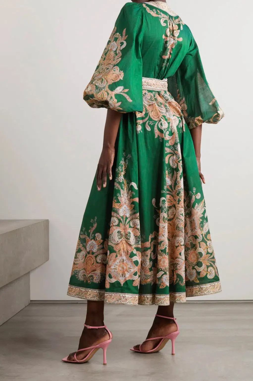 Zimmermann Devi Wrap Midi Dress in Emerald Paisley Size 1 / AU 10 for rent on The Volte - main image