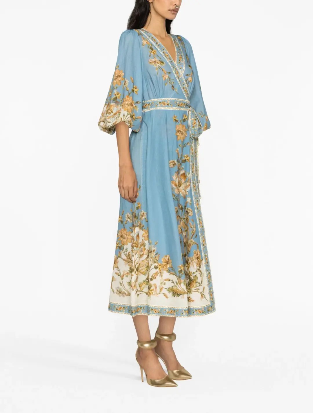 Zimmermann Chintz Floral Print Wrap Midi Dress Blue Daisy Floral Size 1 / Au 10 for rent on The Volte - main image