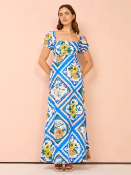 By Nicola Mariposa Puff Sleeve Maxi Dress in Azure Floral Size 8 for rent on The Volte - image 2