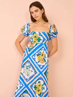 By Nicola Mariposa Puff Sleeve Maxi Dress in Azure Floral Size 8 for rent on The Volte - image 3