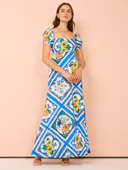 By Nicola Mariposa Puff Sleeve Maxi Dress in Azure Floral Size 8 for rent on The Volte - image 1