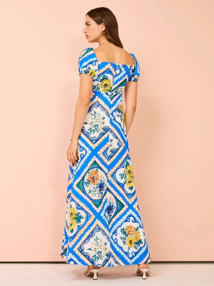 By Nicola Mariposa Puff Sleeve Maxi Dress in Azure Floral Size 8 for rent on The Volte - main image
