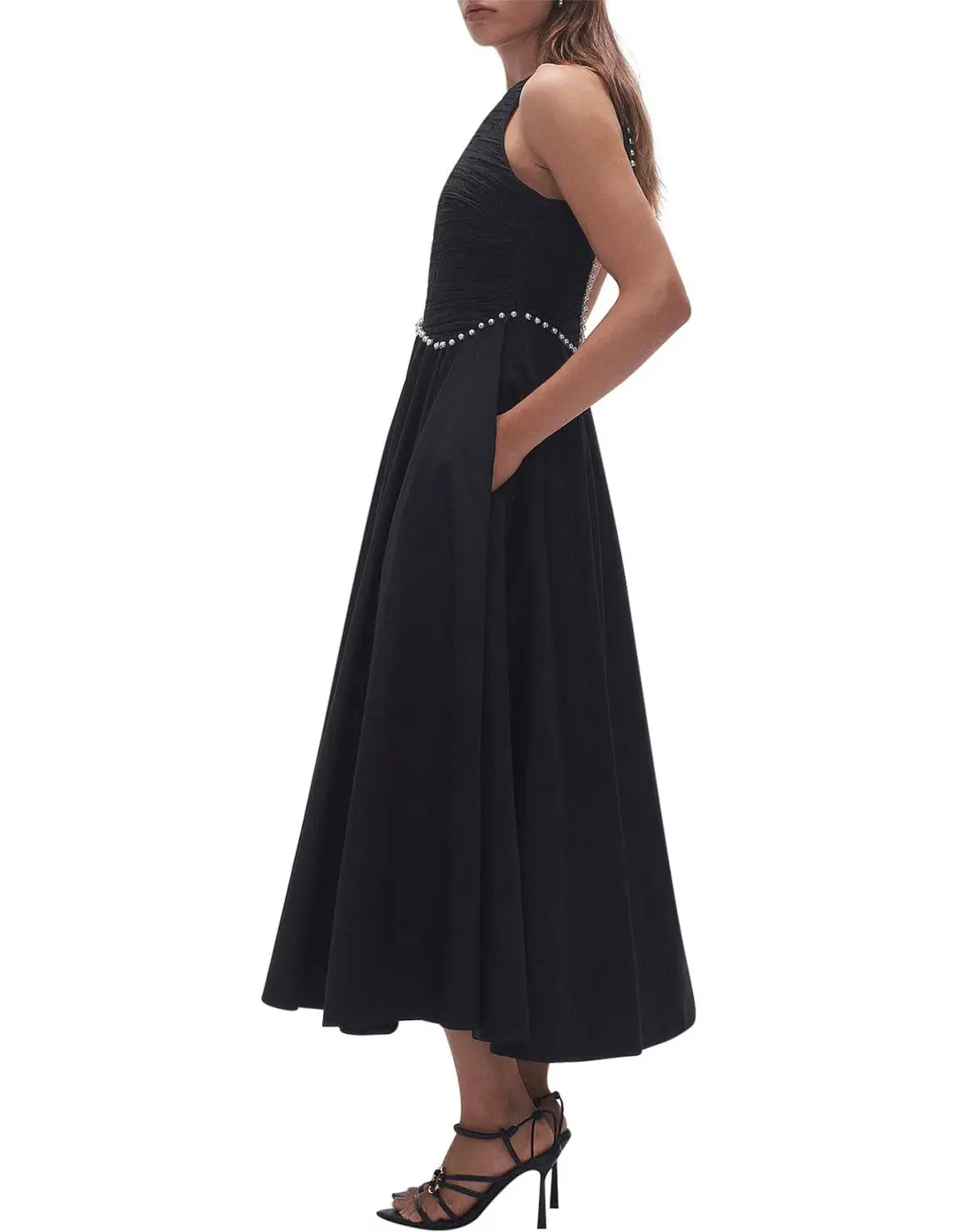 Aje Florence Pearl Trim Midi Dress Black Size 10 for rent on The Volte - main image