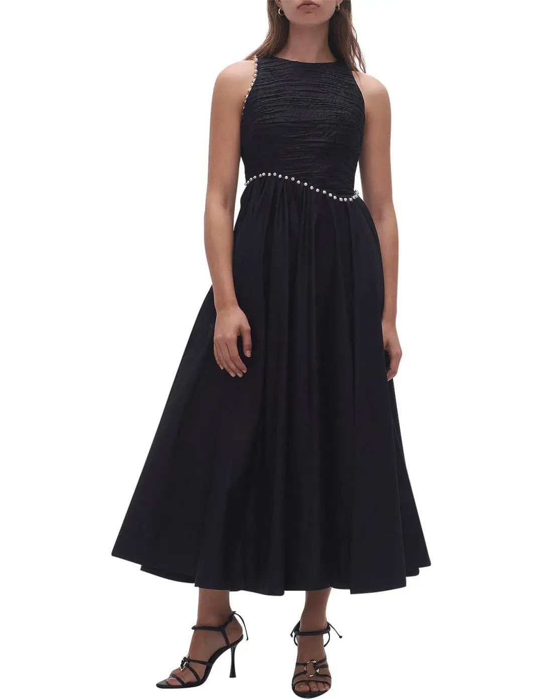 Aje Florence Pearl Trim Midi Dress Black Size 10 for rent on The Volte - main image