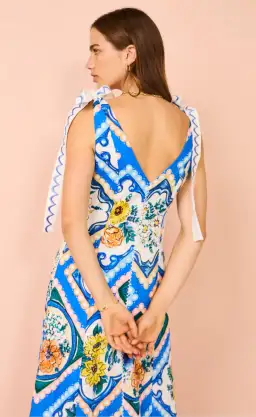 By Nicola Adoncia Tie Sleeve Maxi Dress Azure Blue Floral Size 10 for rent on The Volte - image 4