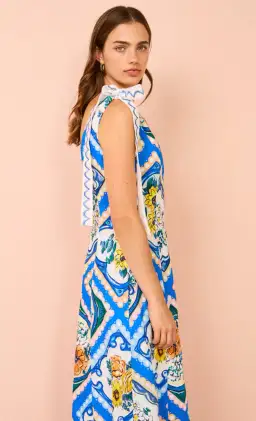 By Nicola Adoncia Tie Sleeve Maxi Dress Azure Blue Floral Size 10 for rent on The Volte - image 2