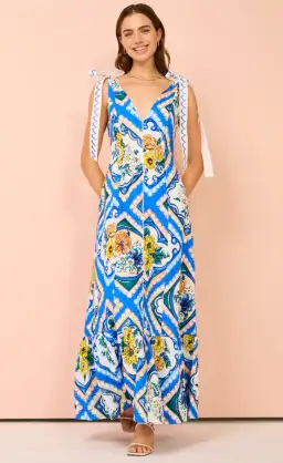 By Nicola Adoncia Tie Sleeve Maxi Dress Azure Blue Floral Size 10 for rent on The Volte - image 5