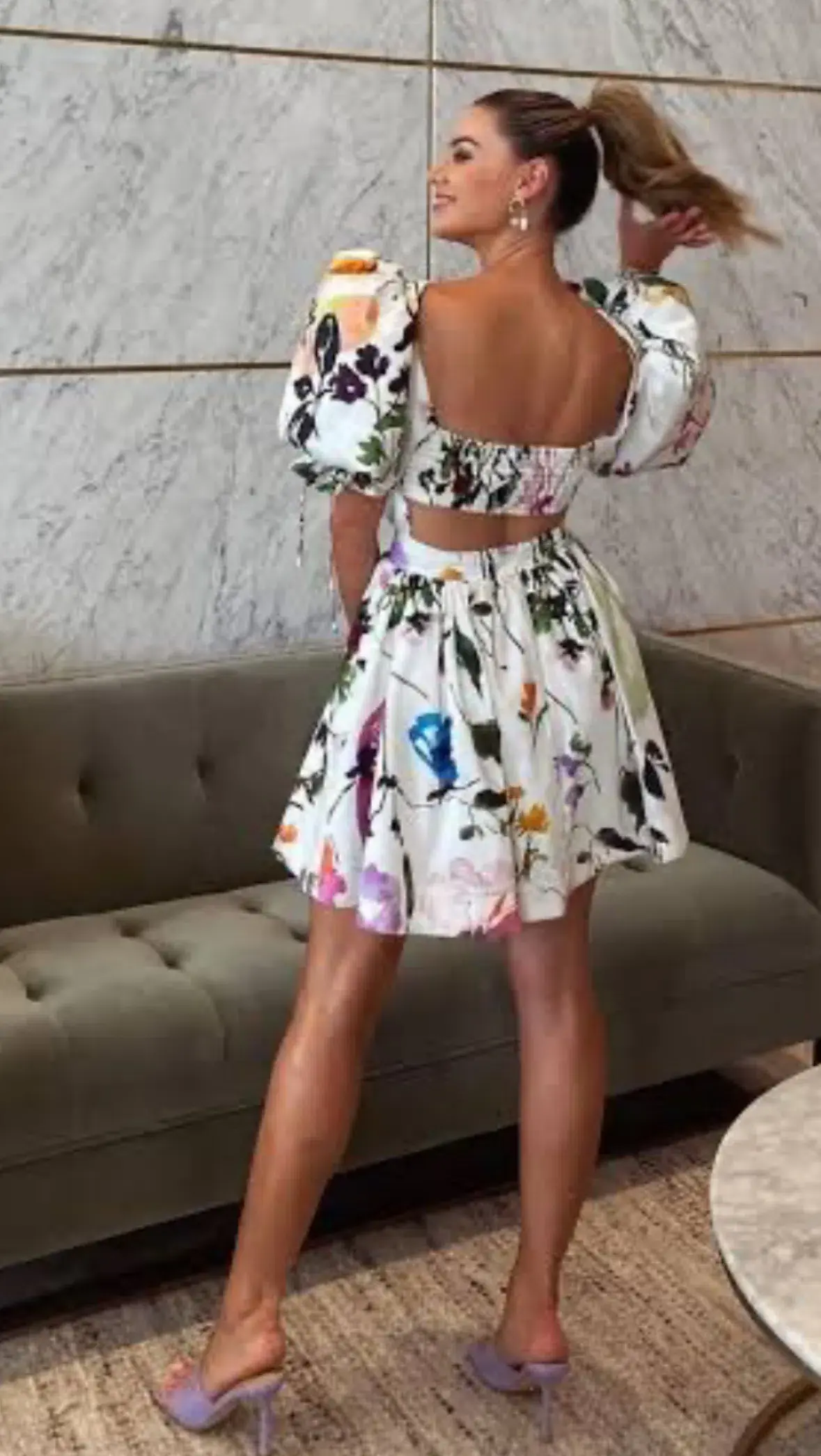 Aje Drift Puff Sleeve Mini Dress in Botanic Floral Print Size 10 - Image 4