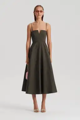 Scanlan Theodore Sateen Resin Trim Dress Khaki Size 10 for rent on The Volte - image 2