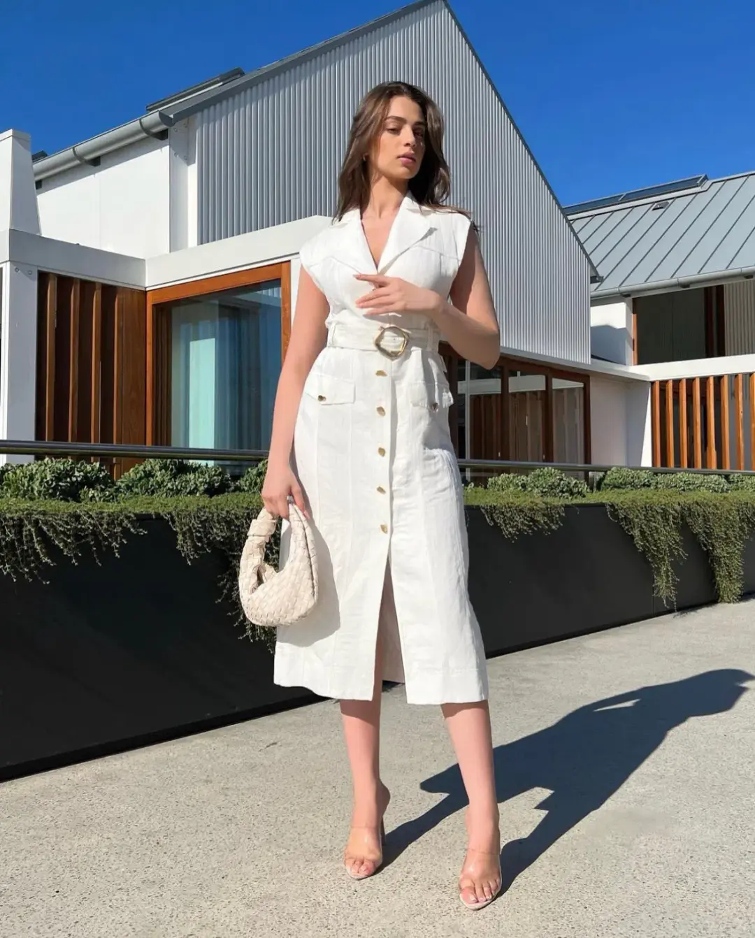 Aje Celine Utility Midi Dress Ivory Size 4 for rent on The Volte - main image