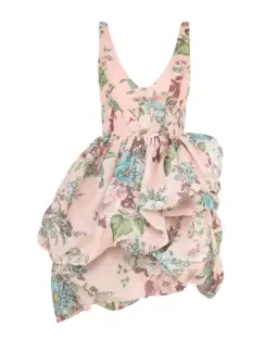 Zimmermann Matchmaker Drape Mini Dress Pink Barkcloth Floral Size 0 / AU 8 for rent on The Volte - image 5