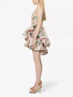 Zimmermann Matchmaker Drape Mini Dress Pink Barkcloth Floral Size 0 / AU 8 for rent on The Volte - image 2
