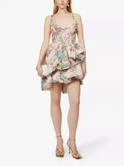 Zimmermann Matchmaker Drape Mini Dress Pink Barkcloth Floral Size 0 / AU 8 for rent on The Volte - image 1