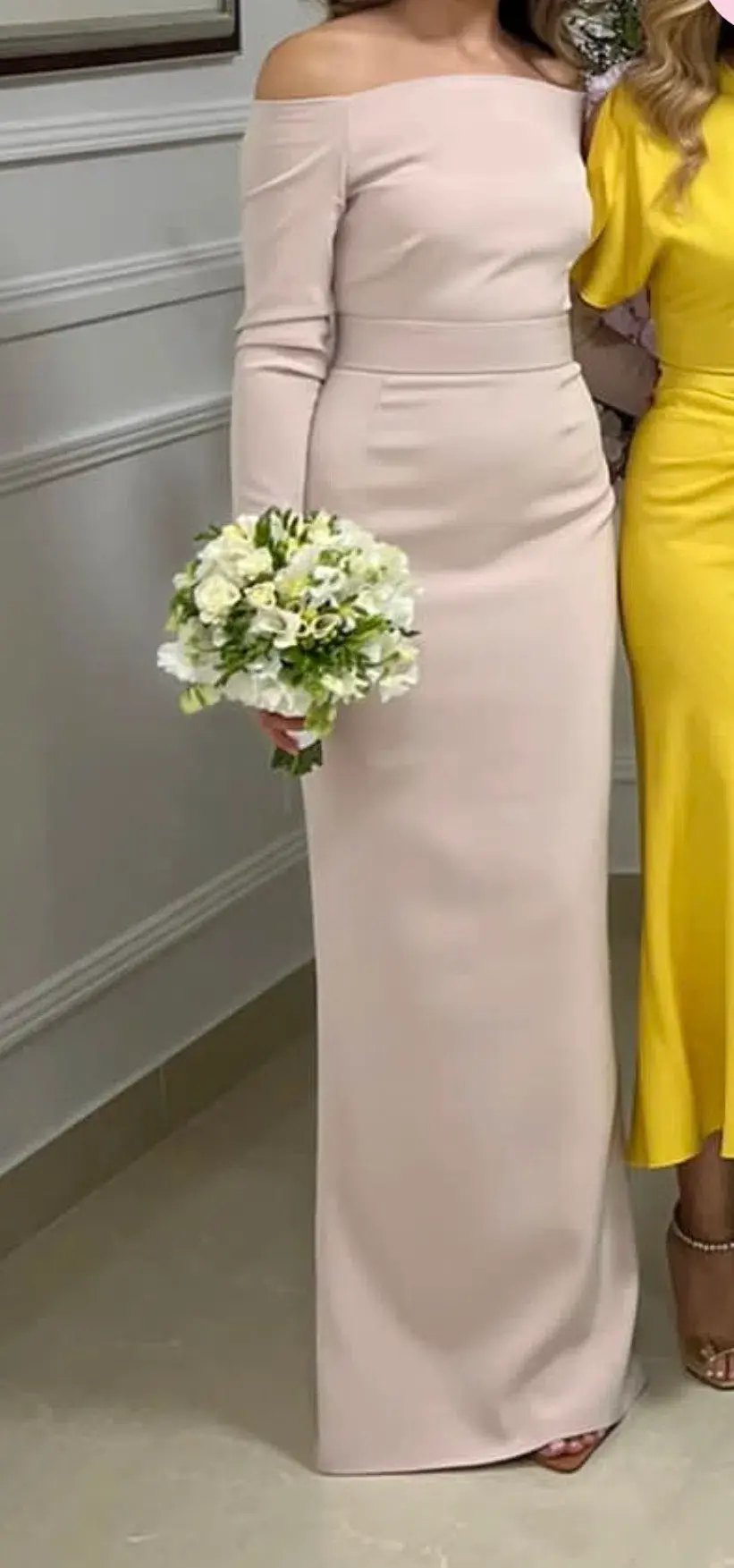 Off the Shoulder Maxi Dress Baby Pink Nude Size 8 for rent on The Volte - main image