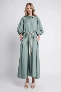 Aje Bonjour Belted Shirt Midi Dress Green Size 16