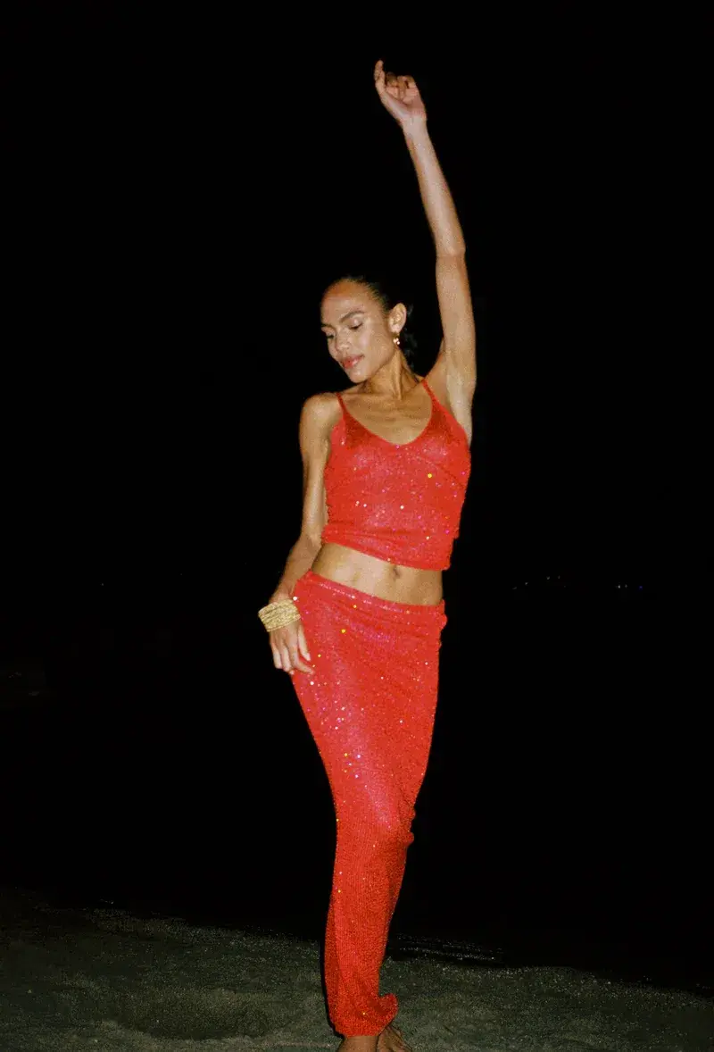 Asta Resort Carolina Camisole and Skirt Set in Rossa Sequin Size M / AU 10 for rent on The Volte - main image