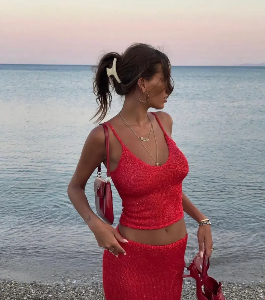 Asta Resort Carolina Camisole and Skirt Set in Rossa Sequin Size M / AU 10 for rent on The Volte - main image