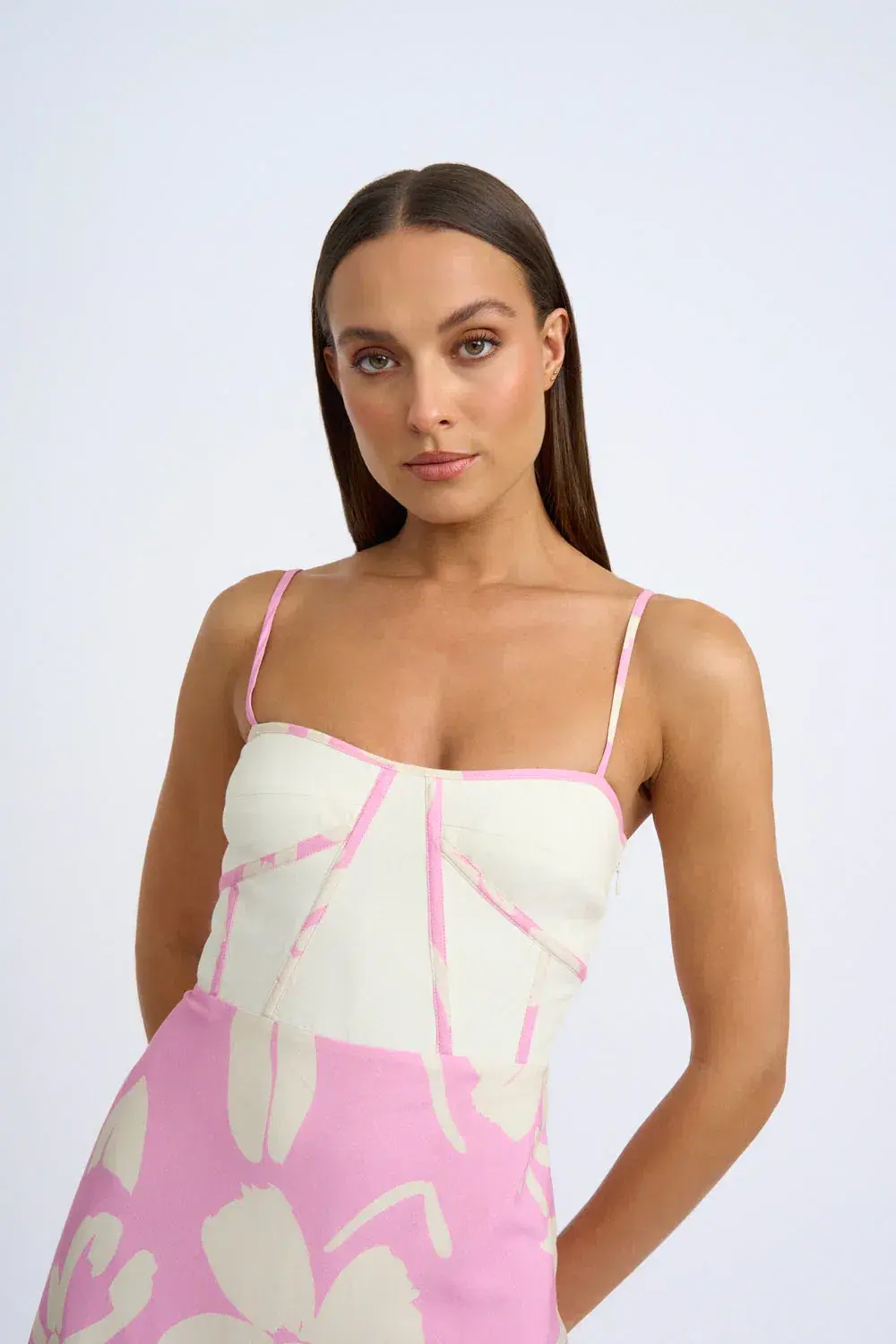 By Johnny Fia Linen Floral Dress in Pink Ivory Size 10 - Image 2