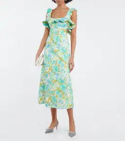 Zimmermann High Tide Linen Midi Dress Aqua Ikat Floral Size 0 / AU 6-8 for rent on The Volte - image 1