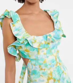 Zimmermann High Tide Linen Midi Dress Aqua Ikat Floral Size 0 / AU 6-8 for rent on The Volte - image 2