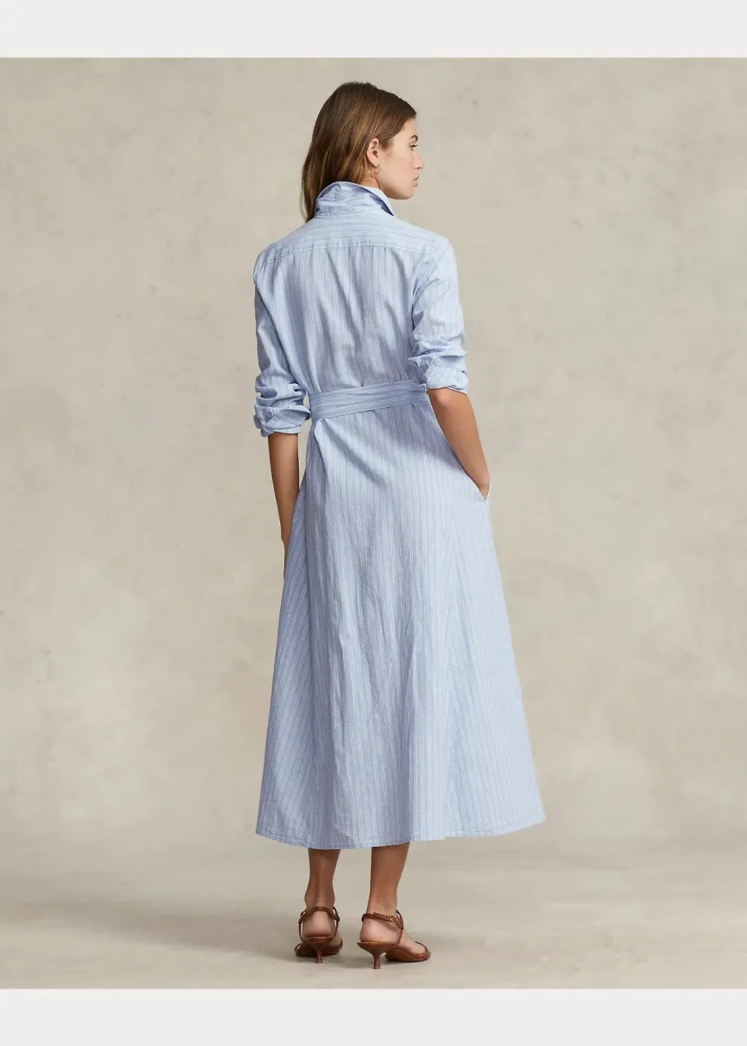 Ralph Lauren Belted Striped Linen Cotton Shirtdress Blue Size 6 for rent on The Volte - main image