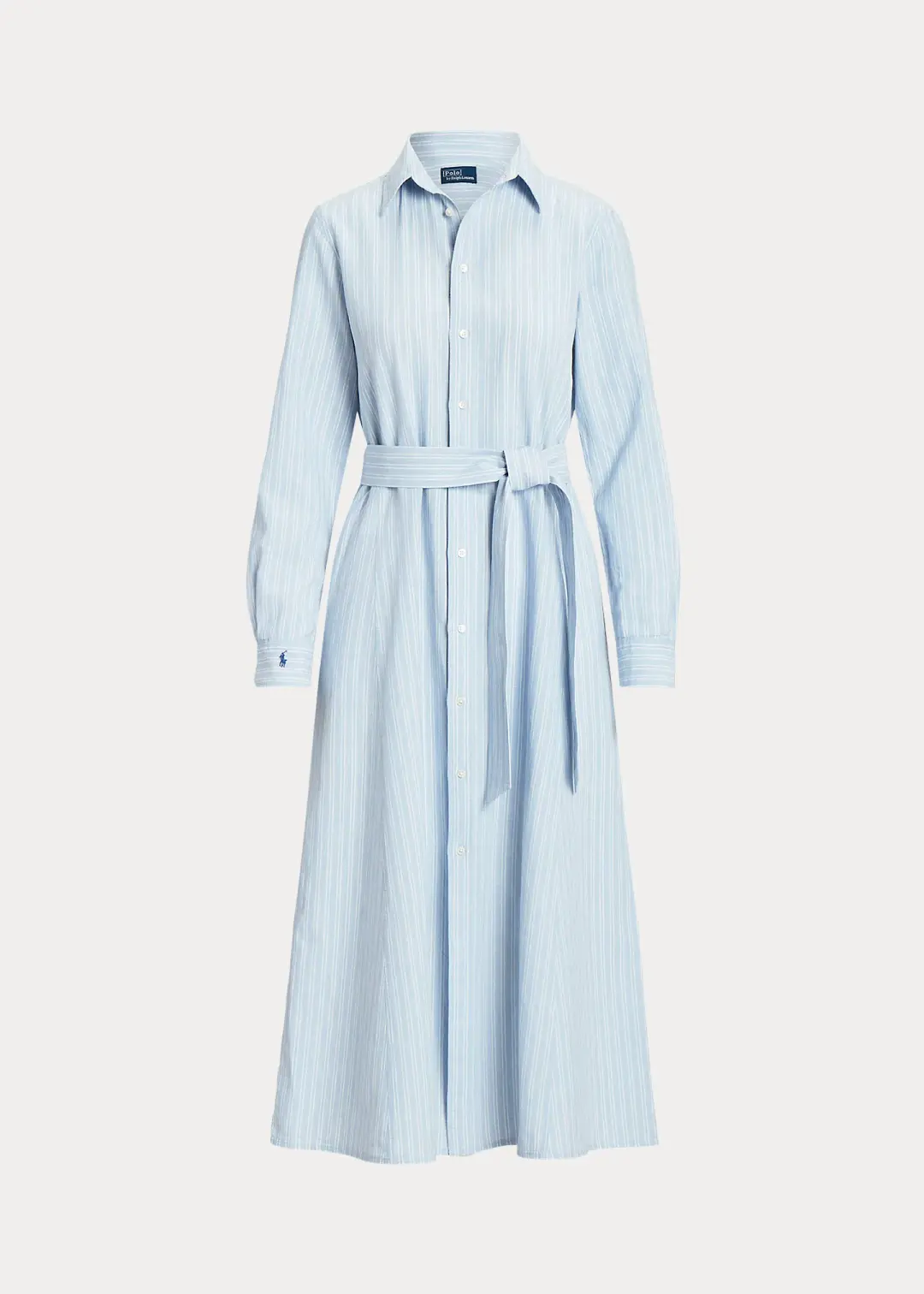 Ralph Lauren Belted Striped Linen Cotton Shirtdress Blue Size 6 for rent on The Volte - main image