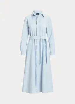 Ralph Lauren Belted Striped Linen Cotton Shirtdress Blue Size 6 for rent on The Volte - image 5