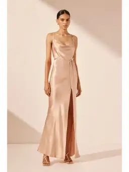 Shona Joy La Lune Bias Cowl Maxi Dress Desert Rose Size AU 10