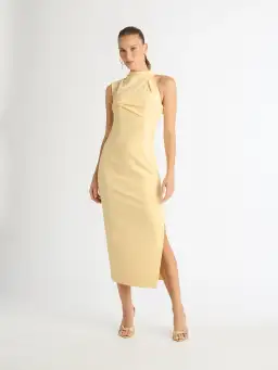 Shieke Zoe Midi Dress Yellow Size AU 6