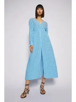 Scanlan Theodore Gingham V Neck Dress Aqua Blue Size AU 10 for rent on The Volte - image 1