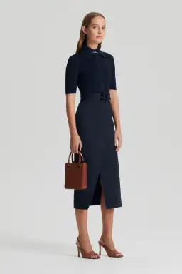 Scanlan Theodore Crepe Knit Pencil Cotton Dress Navy Size 12 for rent on The Volte - image 2
